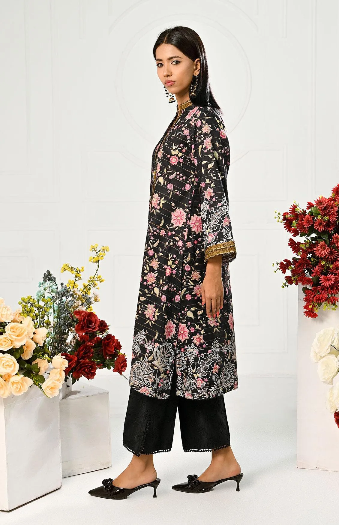 1 Pc | RTW | Fancy Obsidian Veil Colour Lawn Shirt