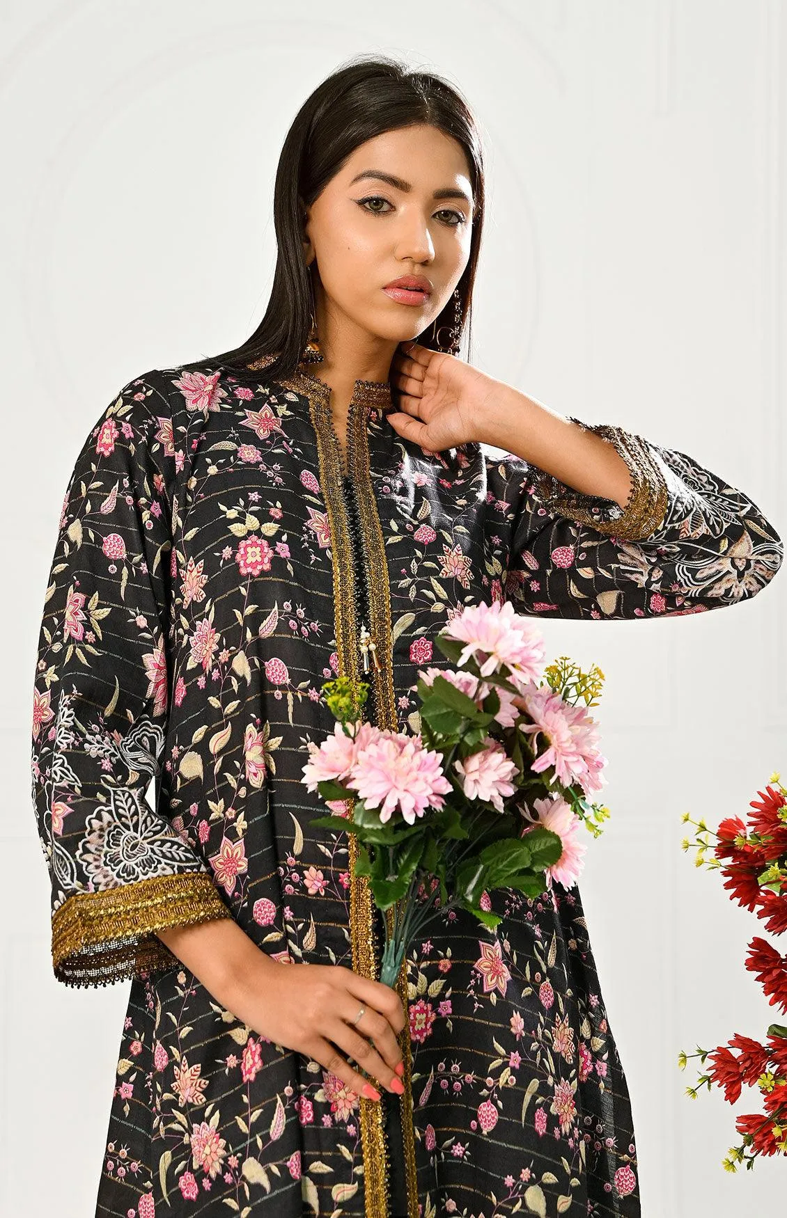 1 Pc | RTW | Fancy Obsidian Veil Colour Lawn Shirt