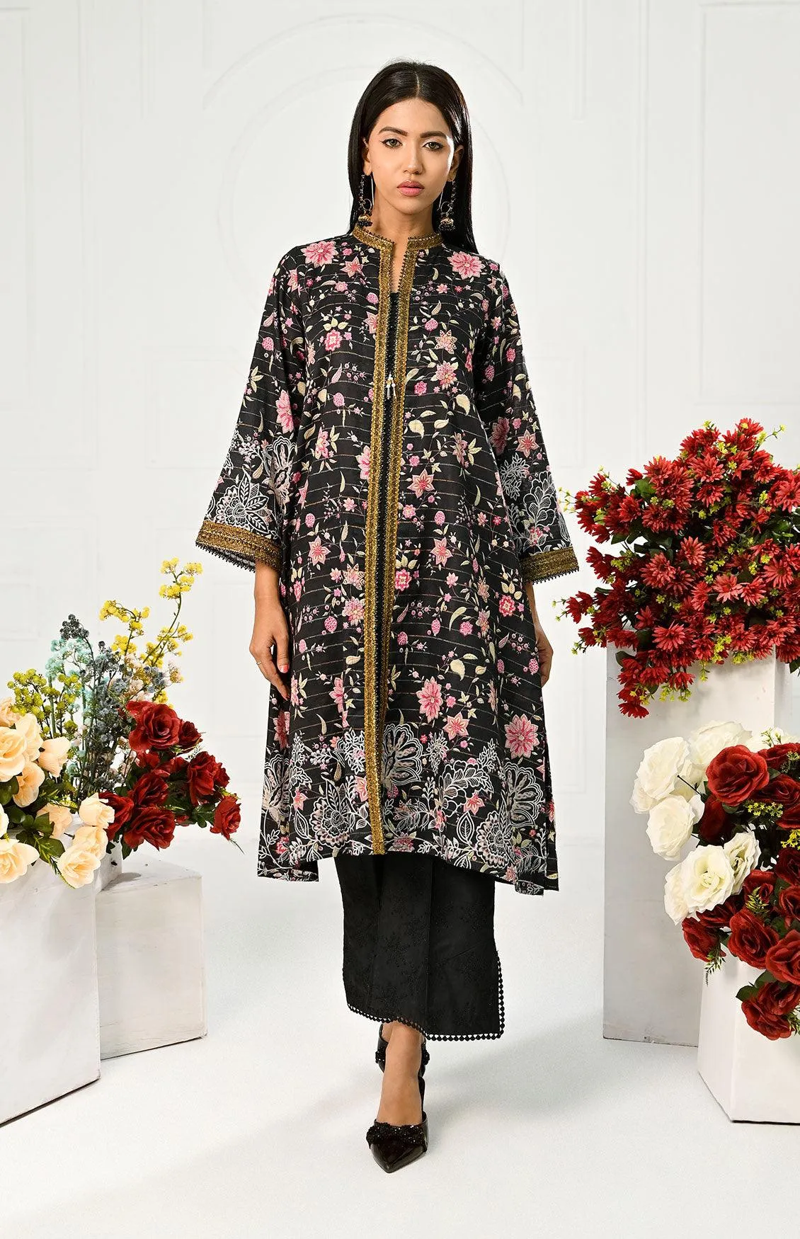 1 Pc | RTW | Fancy Obsidian Veil Colour Lawn Shirt