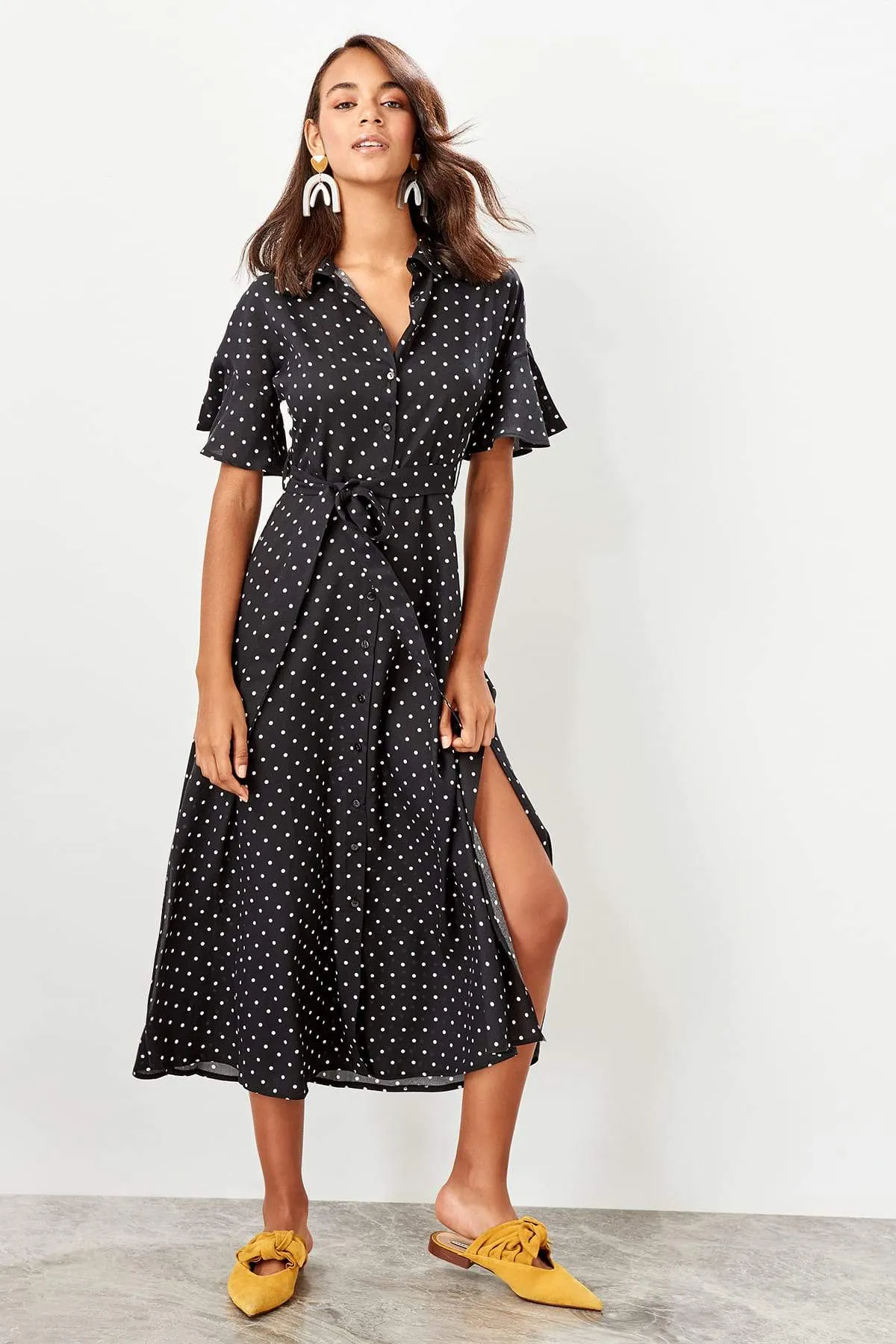 13045 Black Polka Dot Shirt Dress