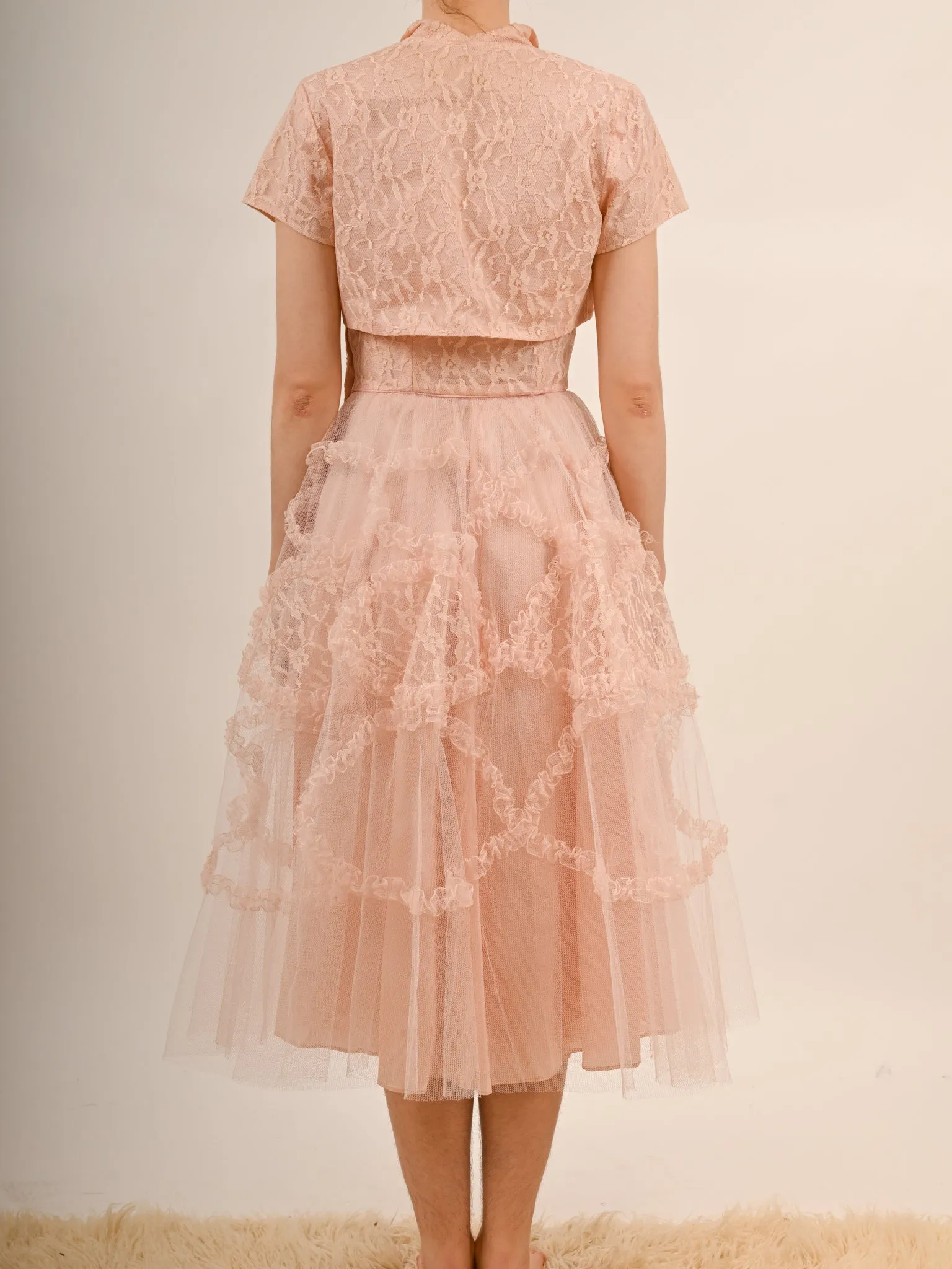 1950s Bubblegum Pink Tulle Barbie Prom Gown with Matching Bolero