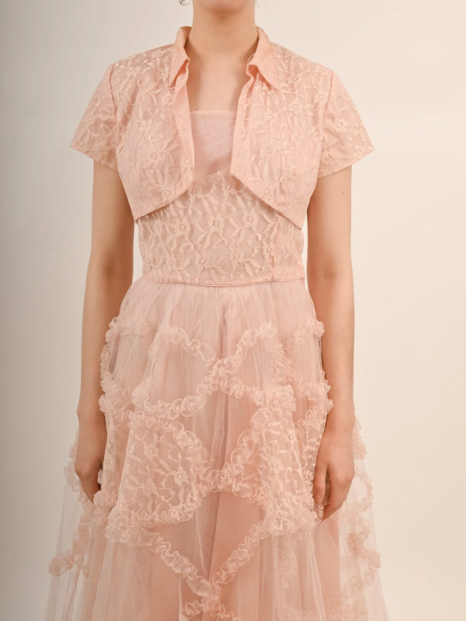 1950s Bubblegum Pink Tulle Barbie Prom Gown with Matching Bolero