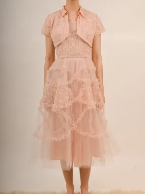 1950s Bubblegum Pink Tulle Barbie Prom Gown with Matching Bolero