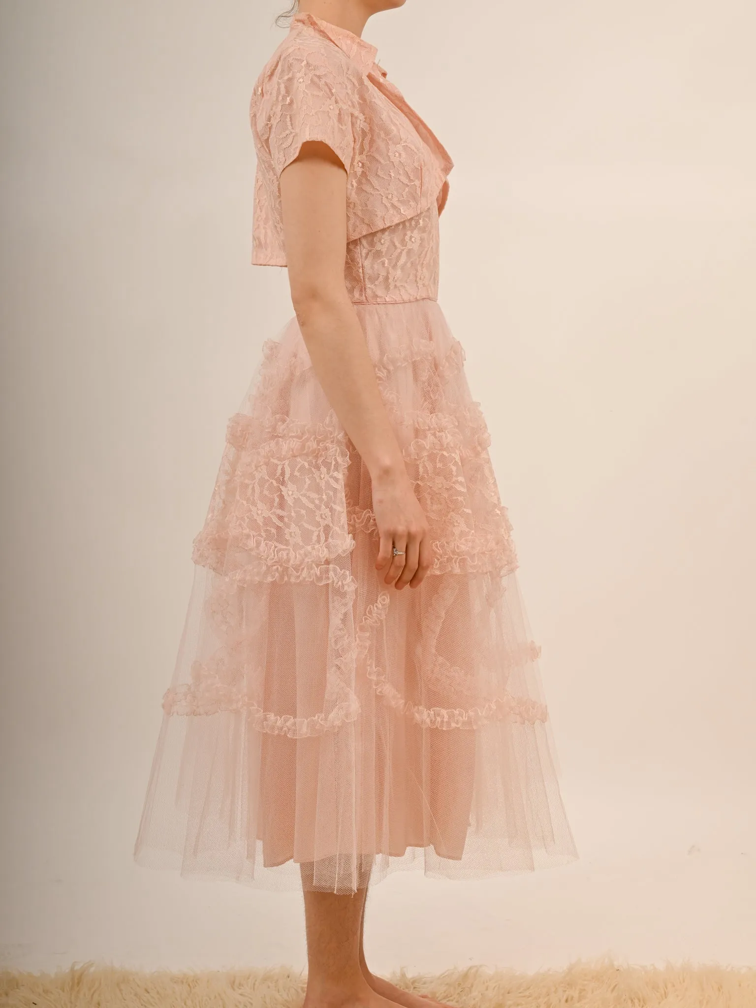 1950s Bubblegum Pink Tulle Barbie Prom Gown with Matching Bolero