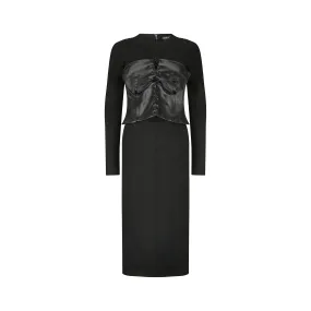 2011 Tom Ford Black Jersey Wool and Satin Corset Dress