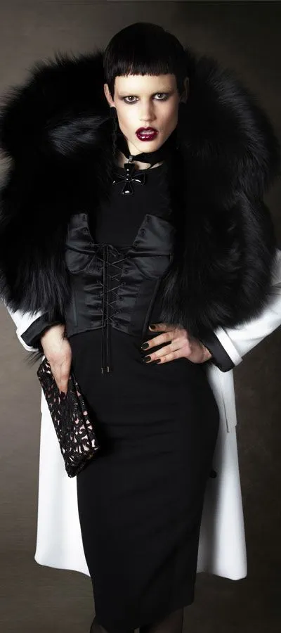 2011 Tom Ford Black Jersey Wool and Satin Corset Dress