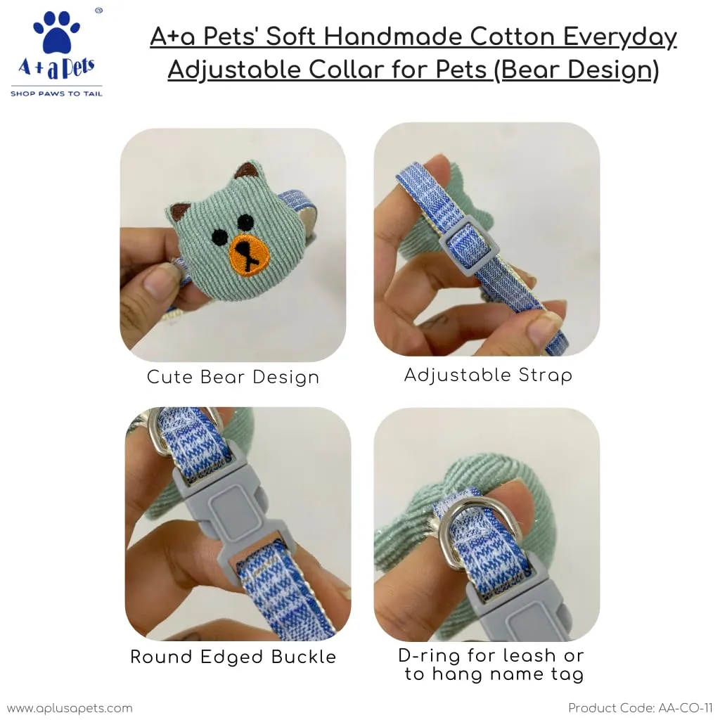 A a Pets' Bear Design Soft Handmade Adjustable Cat Collar - Green