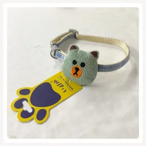 A a Pets' Bear Design Soft Handmade Adjustable Cat Collar - Green