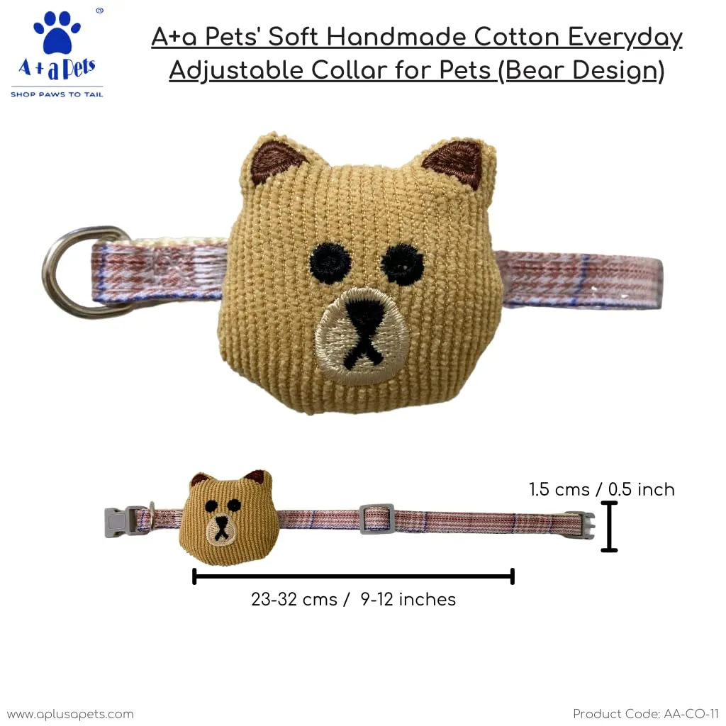 A a Pets' Bear Design Soft Handmade Adjustable Cat Collar - Green