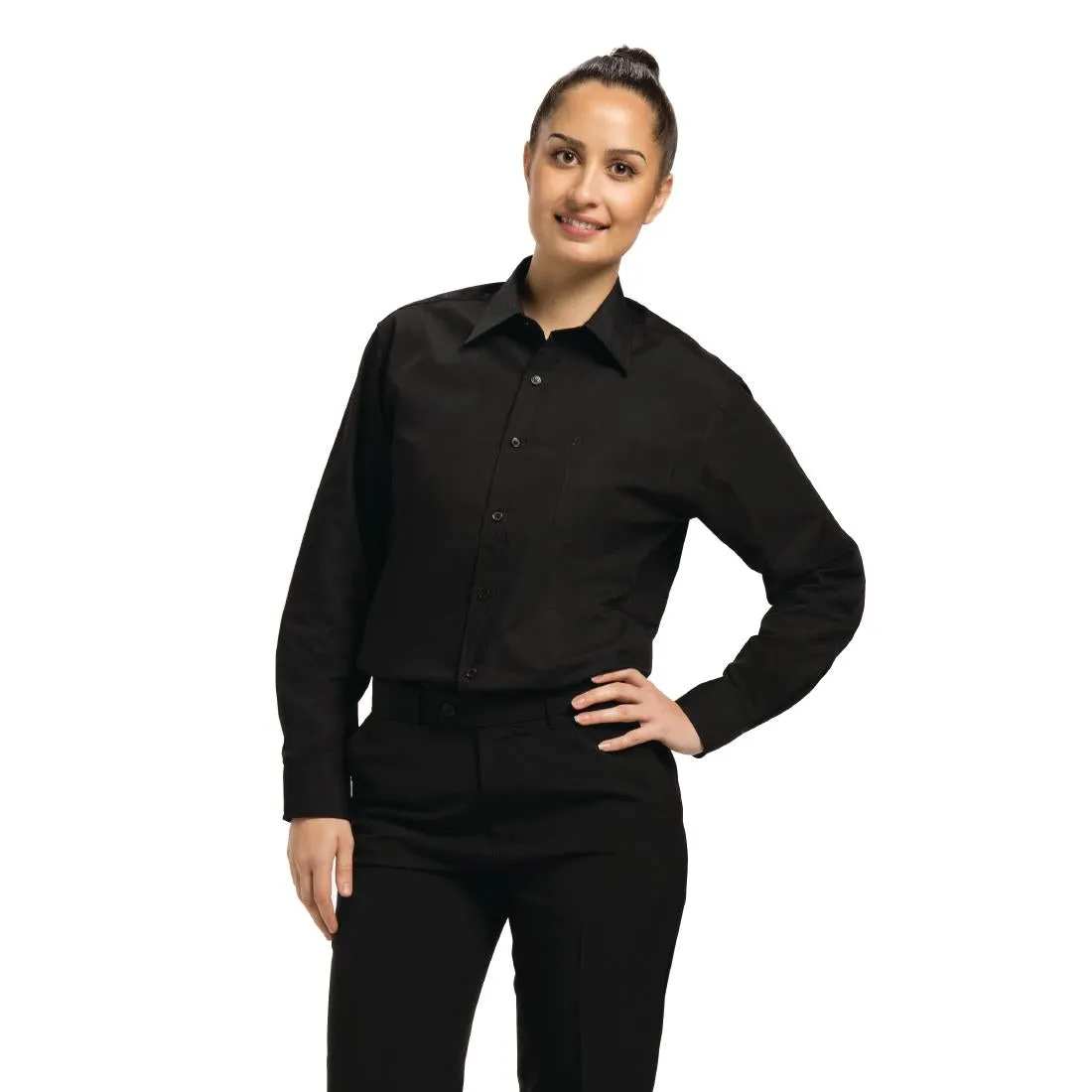 A798-XS Chef Works Dress Shirt Long Sleeve Black