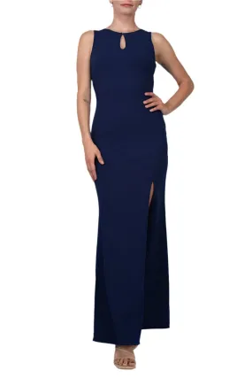 Aidan Mattox Boat Neck Sleeveless Beaded Sequin Rhinestone Back Keyhole Front Zipper Side Stretch Crepe Dress