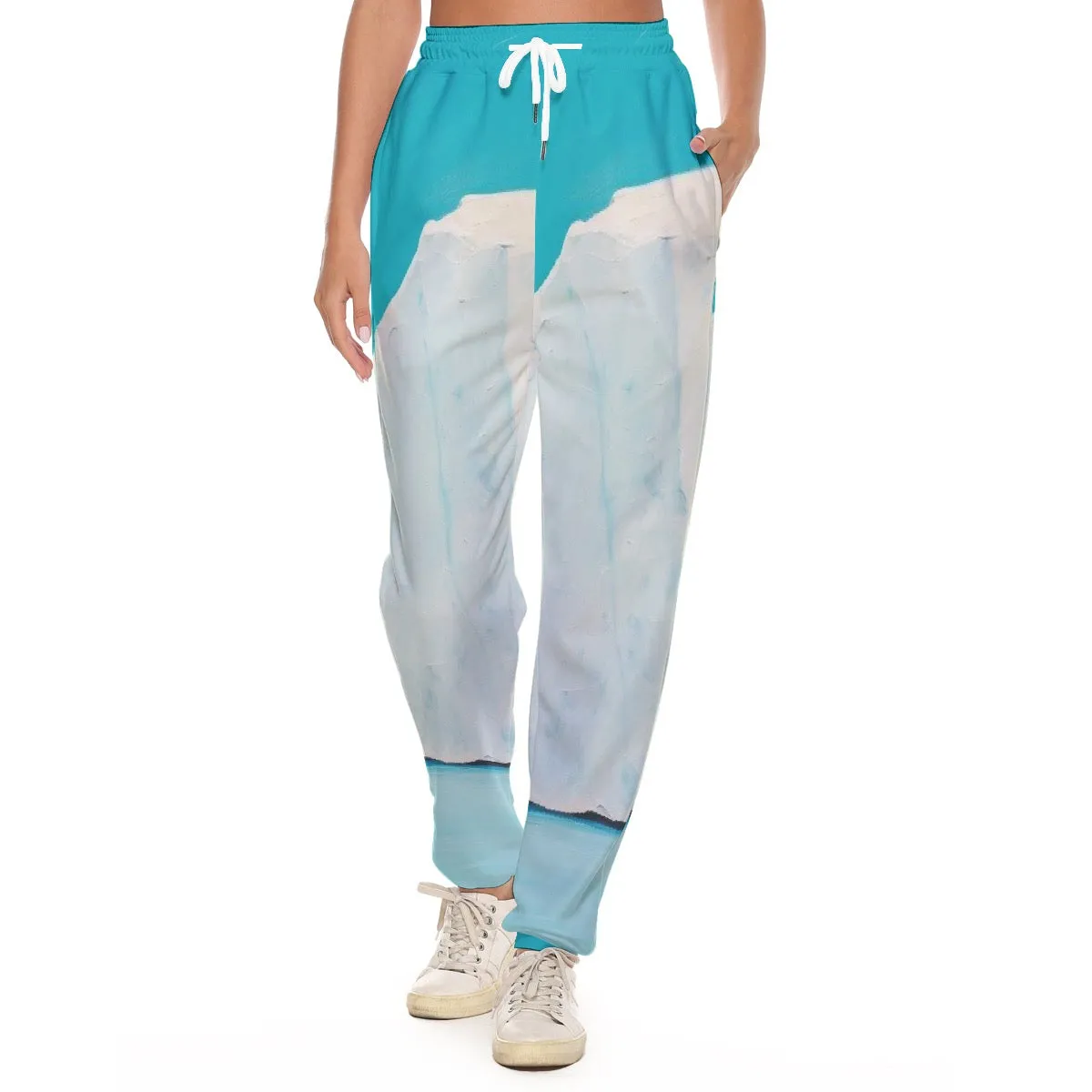 All-Over Print Women's Casual Pants 250 teal, and white abstract print
