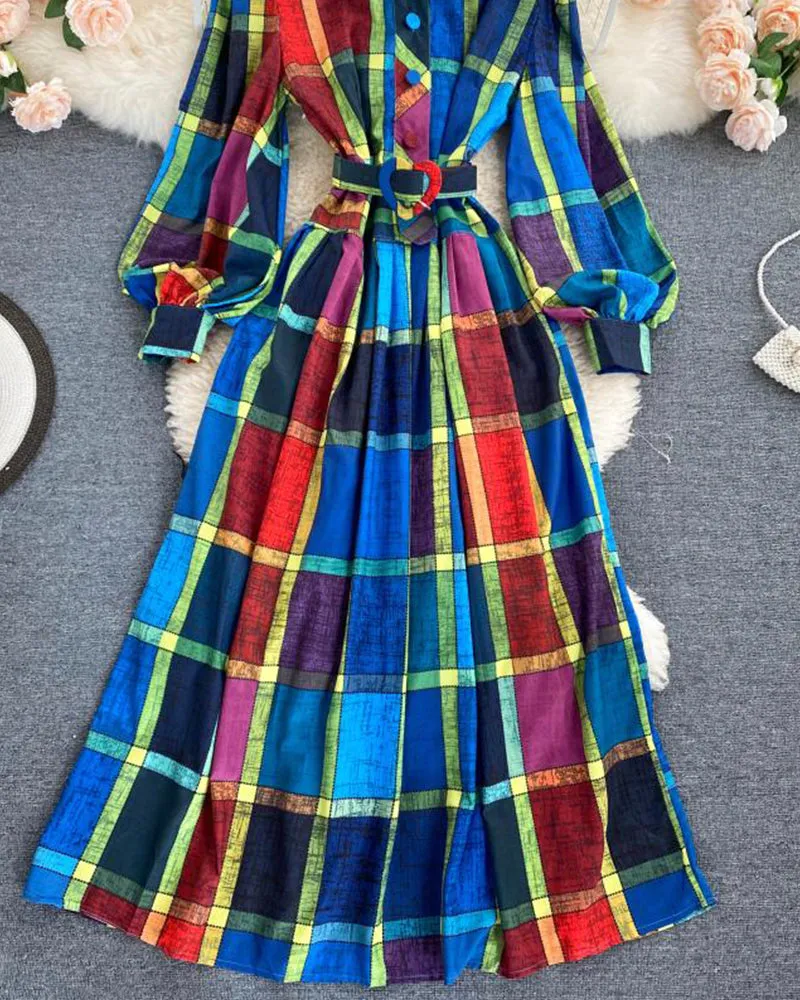 Amazing plaid long sleeve shirt dress fashion dress  1014