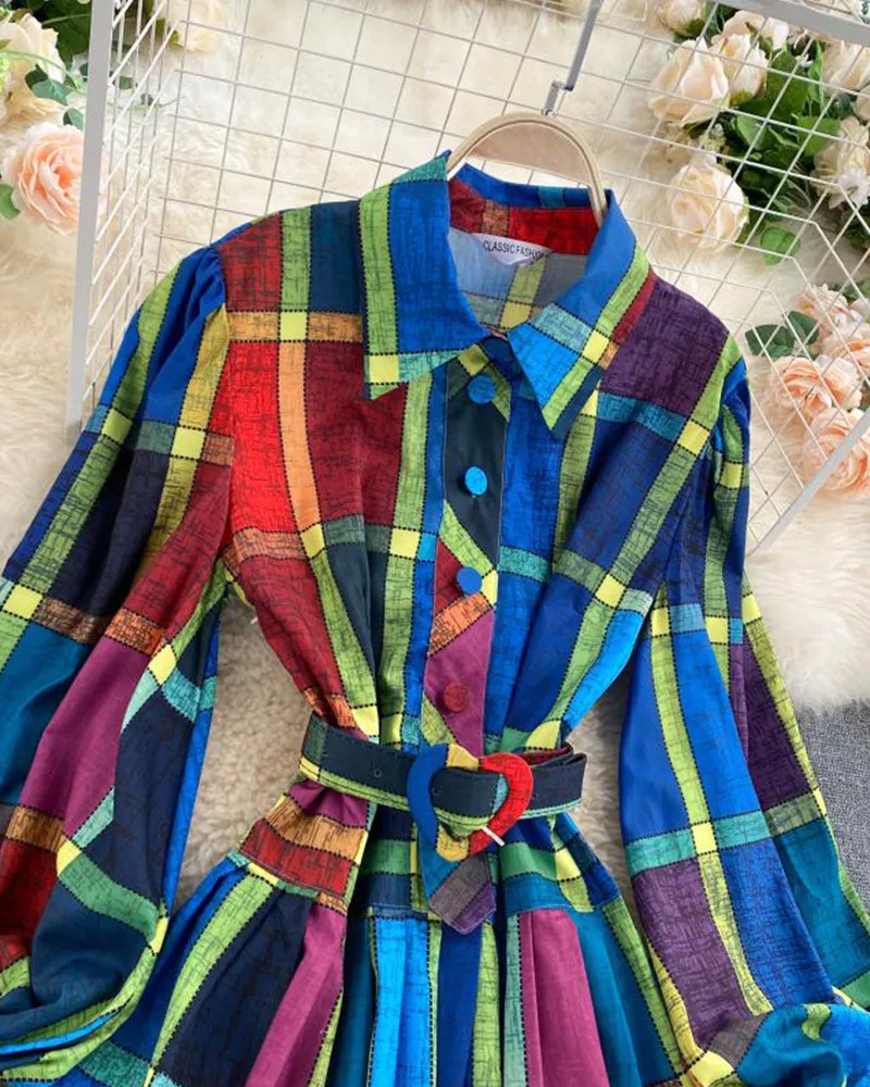 Amazing plaid long sleeve shirt dress fashion dress  1014