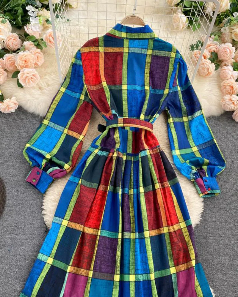 Amazing plaid long sleeve shirt dress fashion dress  1014