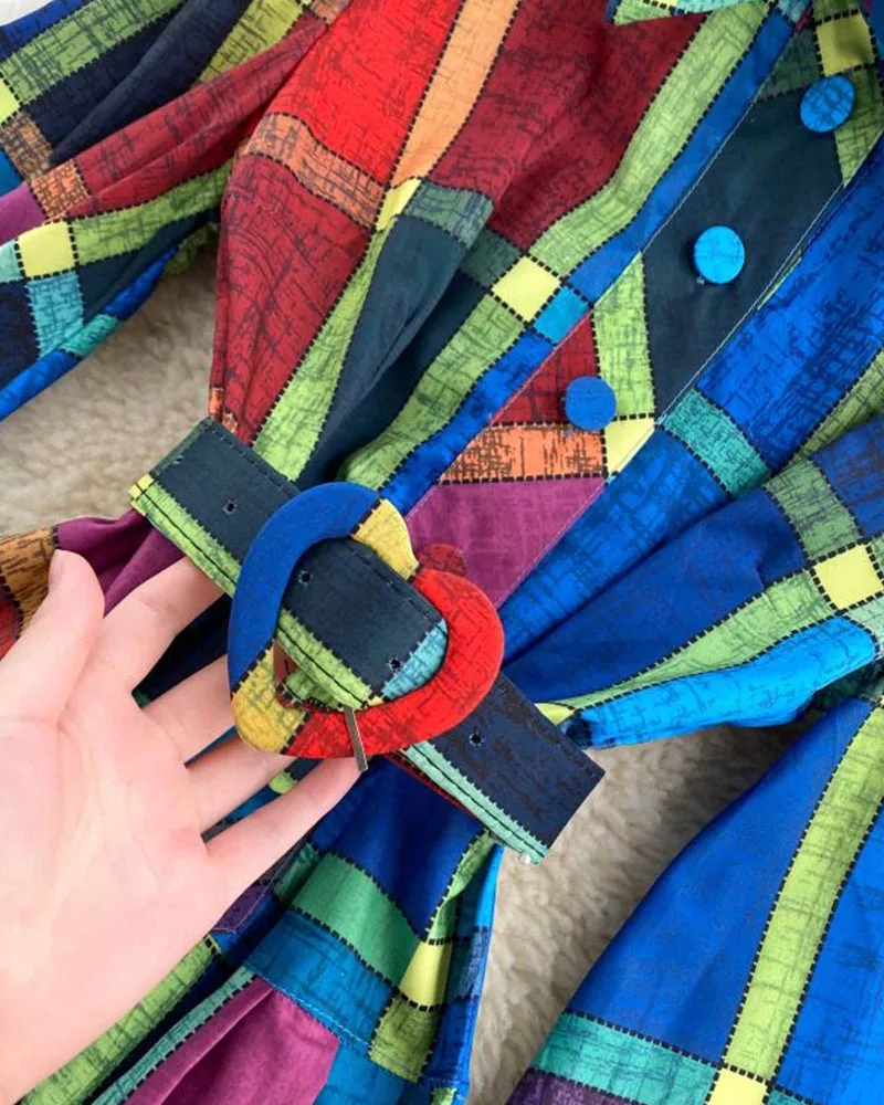 Amazing plaid long sleeve shirt dress fashion dress  1014