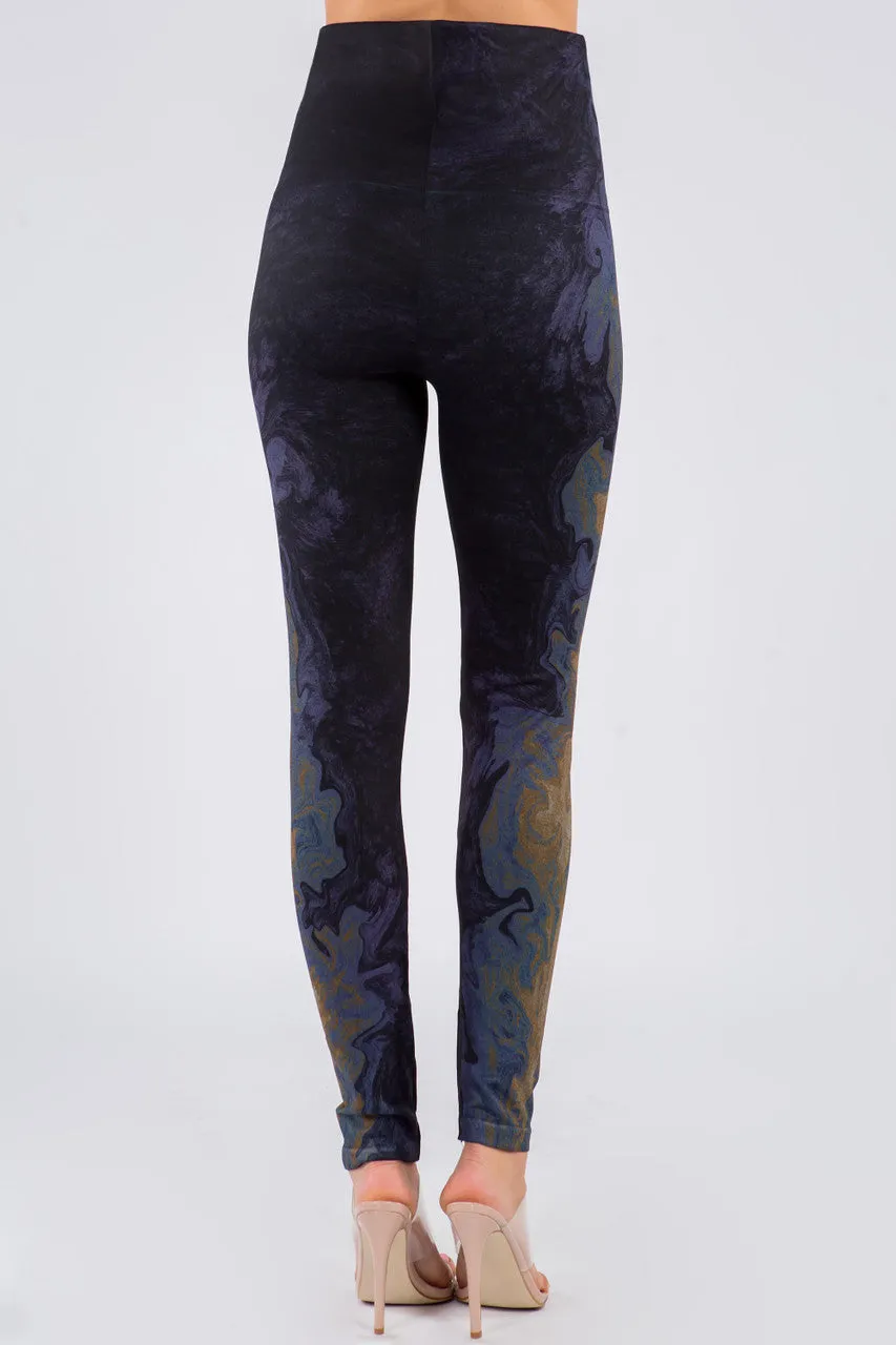 B4292ER High Waist Watercolor Sublimation Full Length Leggings - Pewter