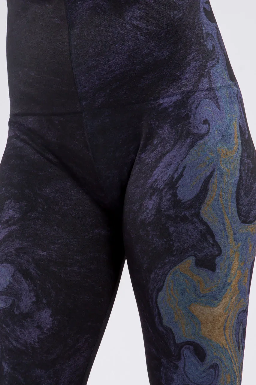 B4292ER High Waist Watercolor Sublimation Full Length Leggings - Pewter