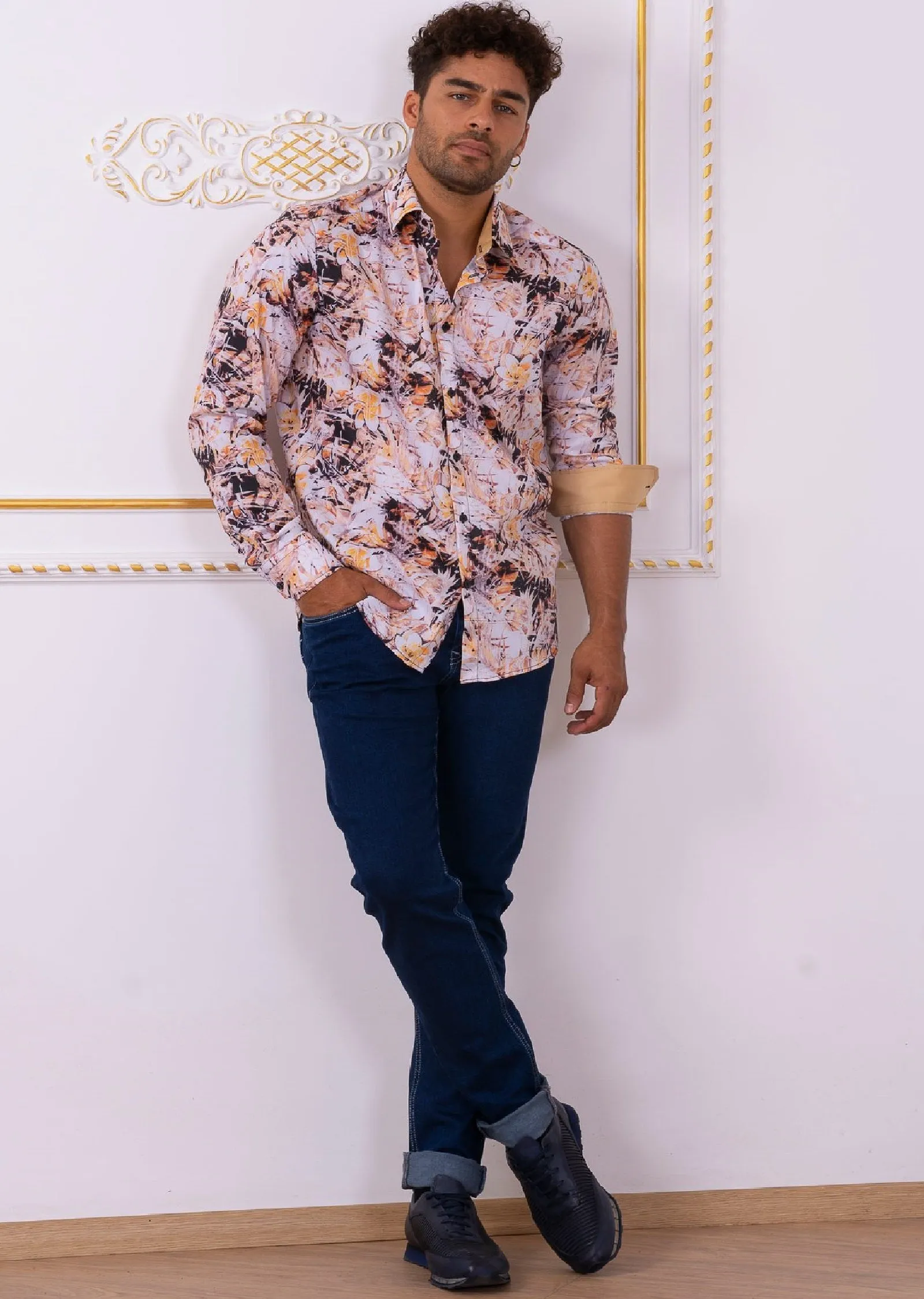 Beige "Miami" Floral Print Shirt