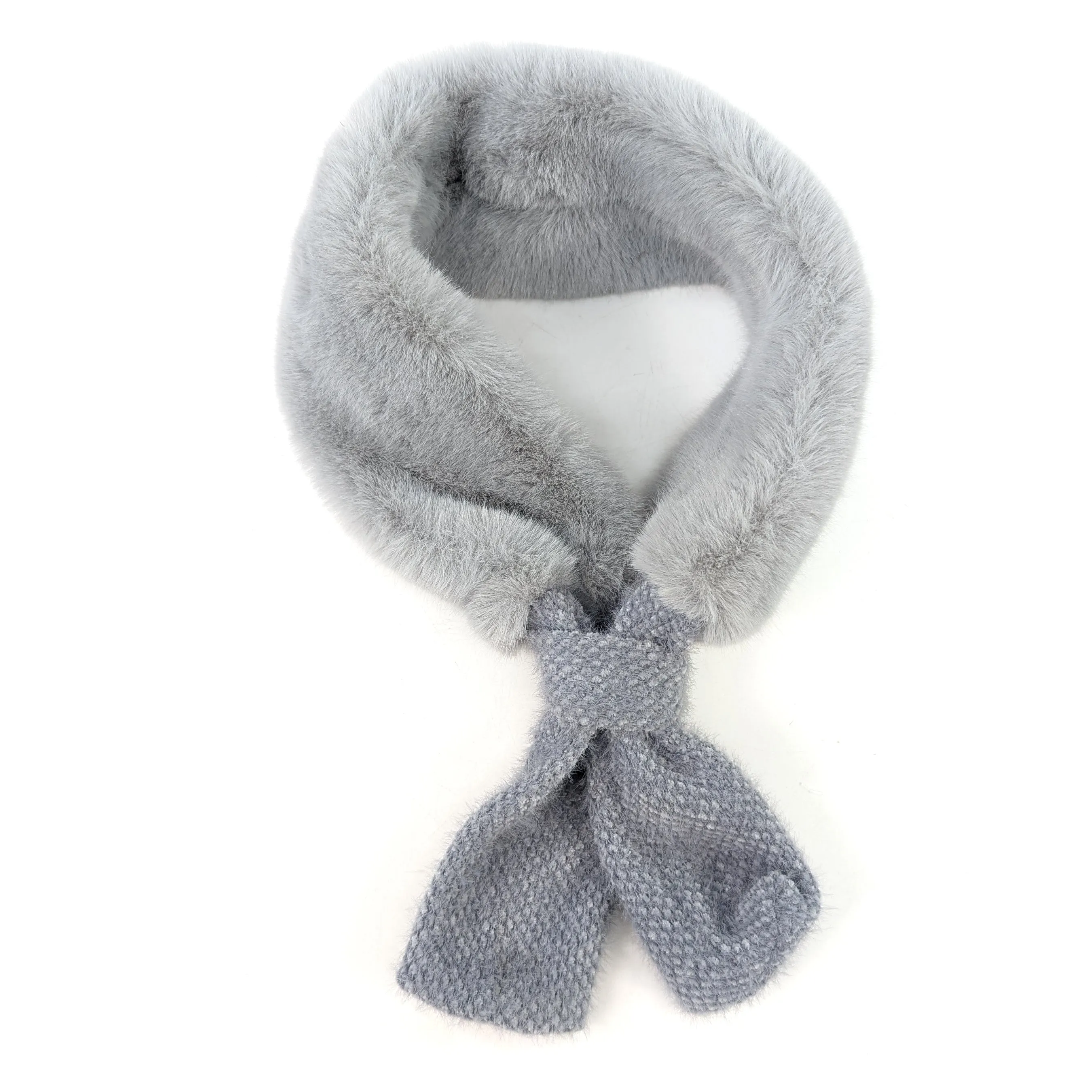 Bela Bela - Faux Fur Collar/Scarf with Mottled Tie - Grey