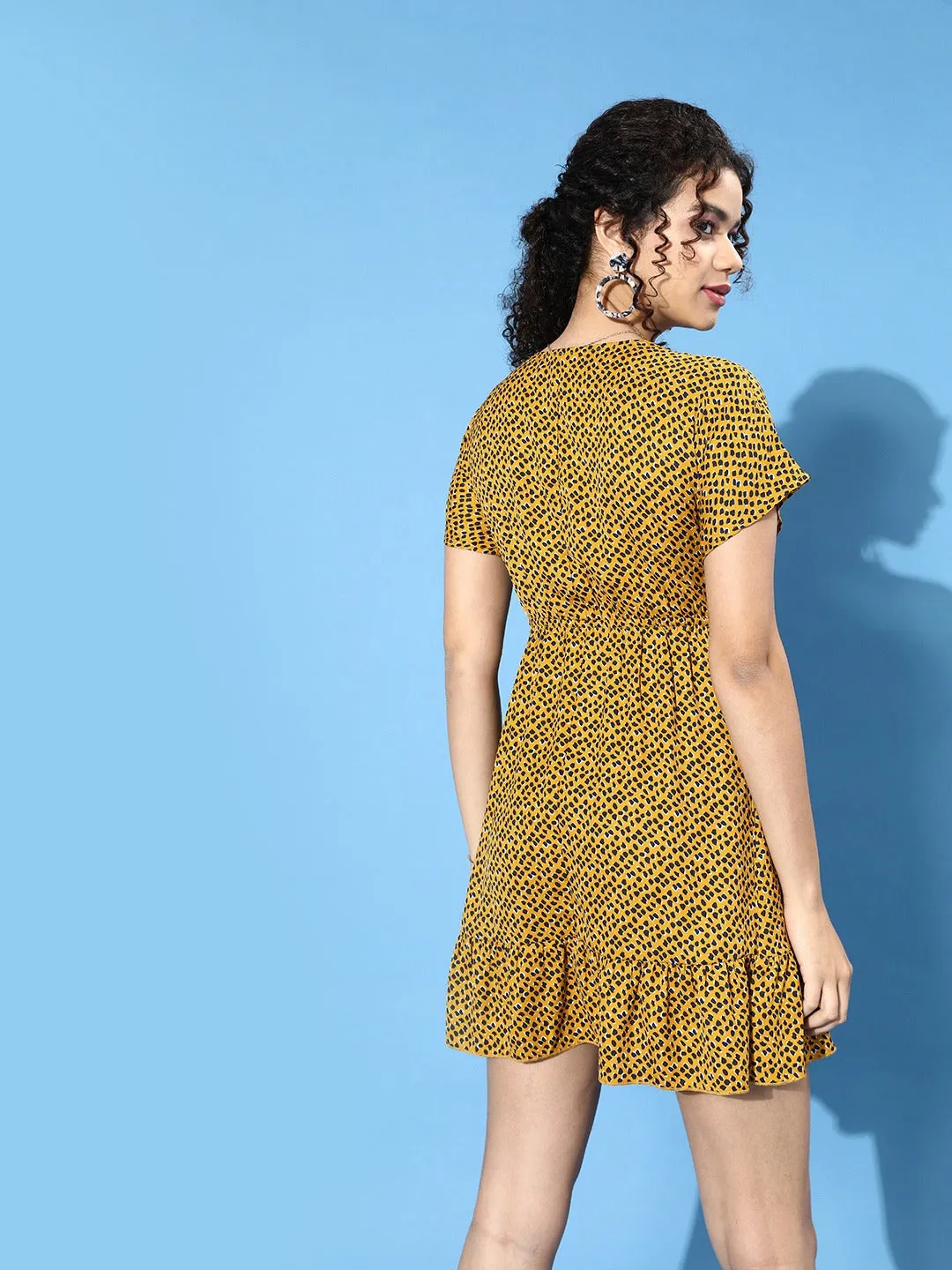 Berrylush Women Yellow Animal Printed Crepe A-Line Mini Dress