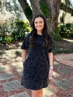 Black Leopard T-Shirt Dress - #6498-6502