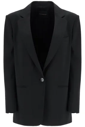 blazer in poliestere e lana nero oversize monopetto con scollo a v