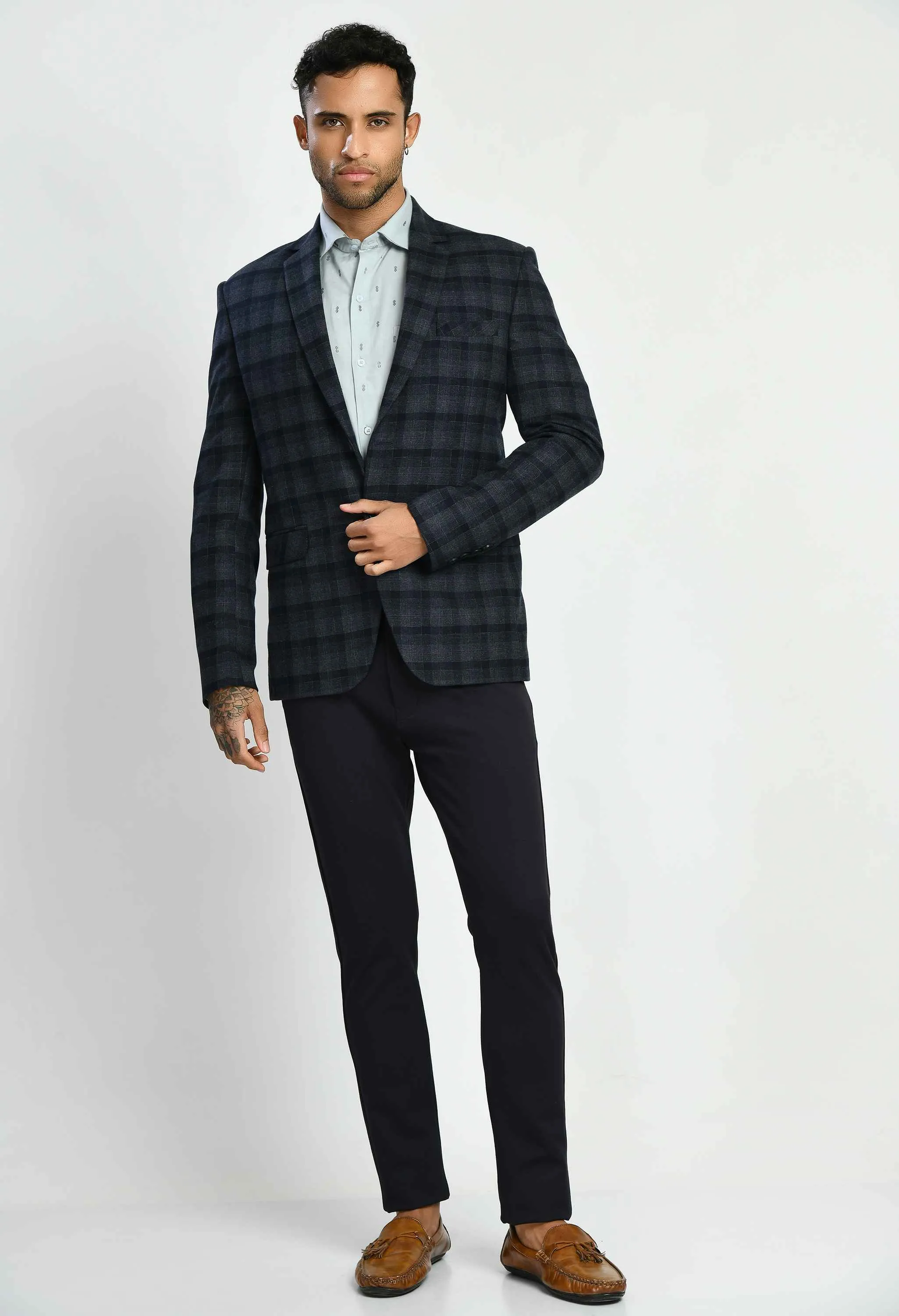 Blue Single Breasted Blazer with Notched Lapel