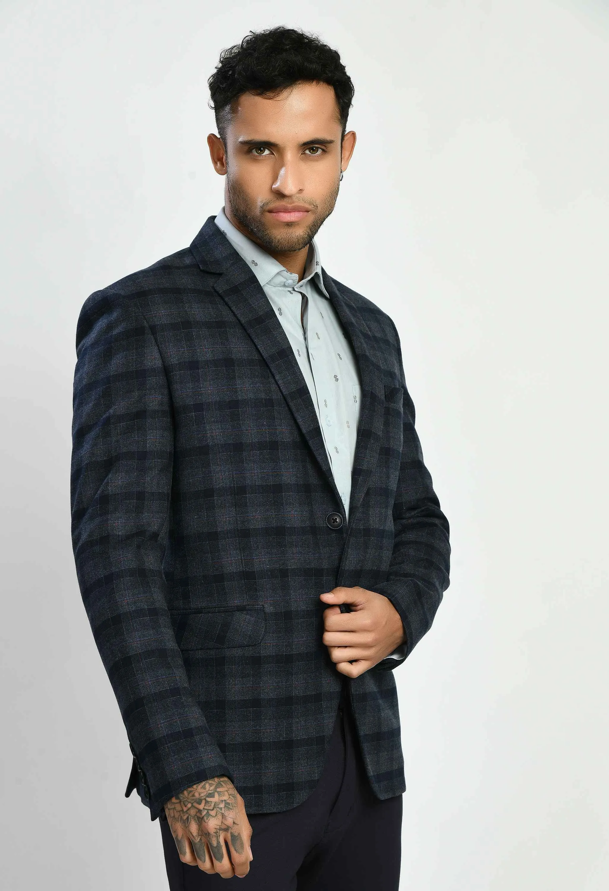 Blue Single Breasted Blazer with Notched Lapel
