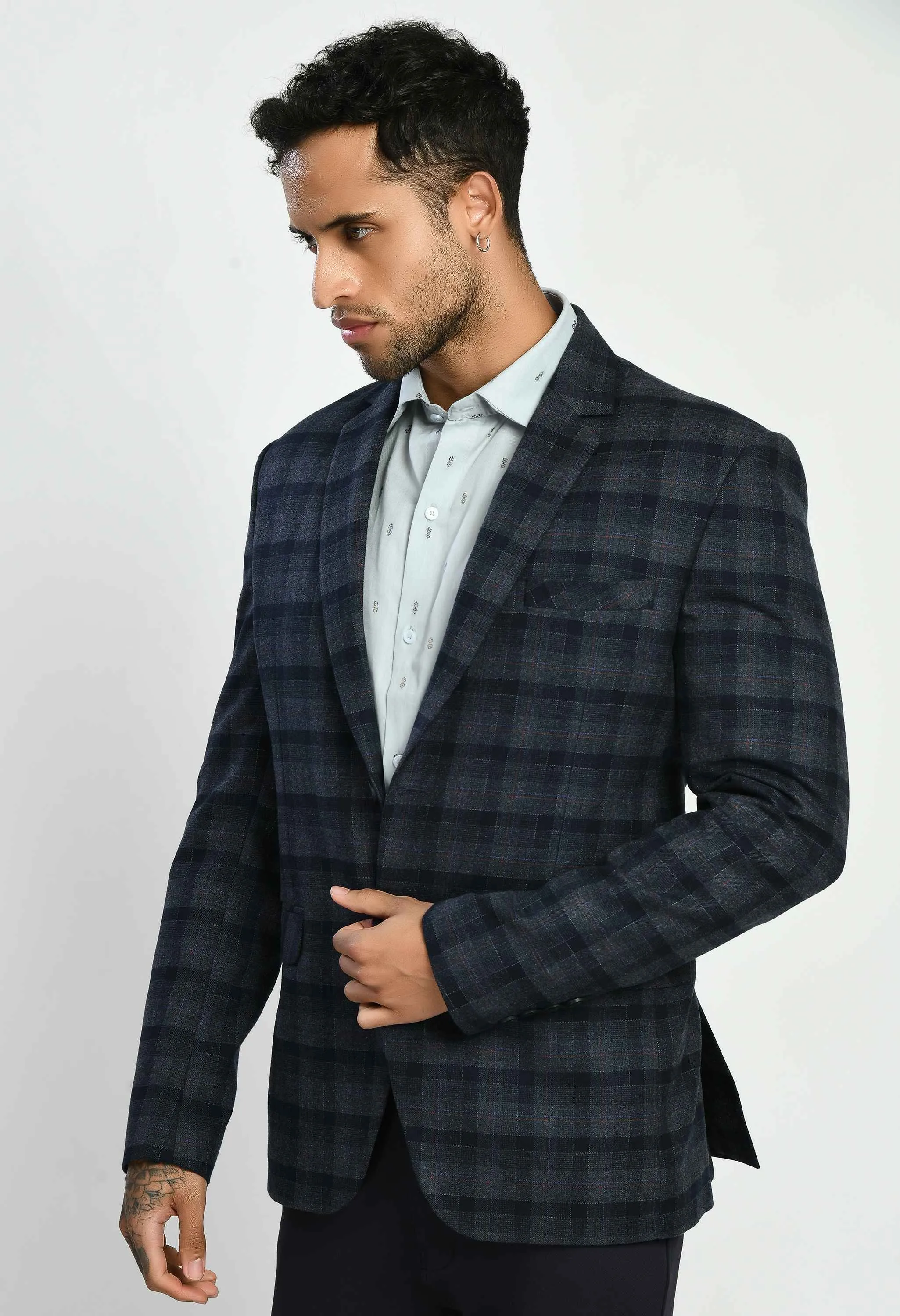 Blue Single Breasted Blazer with Notched Lapel