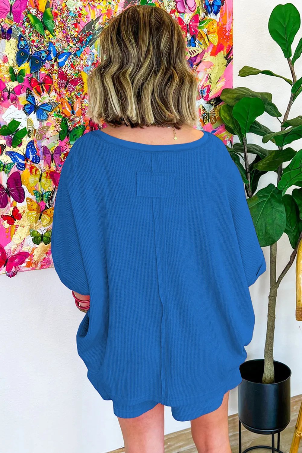 Blue Waffle Knit Lounge Set