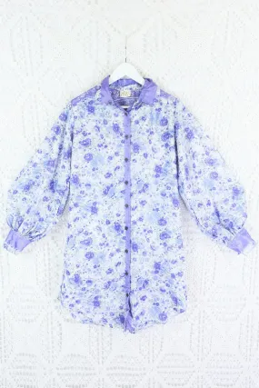 Bonnie Shirt Dress - Vintage Indian Sari - Lavender & Sage Wildflower (M/L)