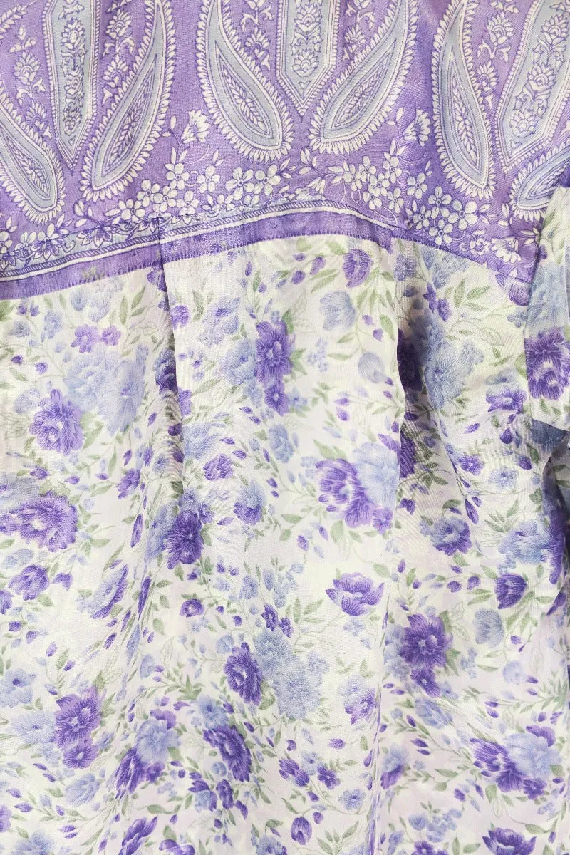 Bonnie Shirt Dress - Vintage Indian Sari - Lavender & Sage Wildflower (M/L)