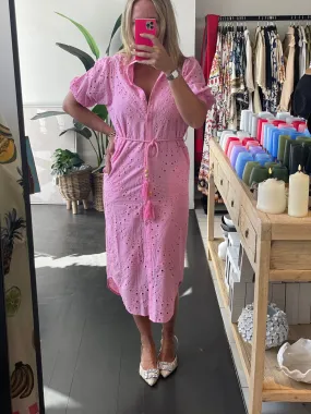 Broderie Anglaise Shirt Dress - pink