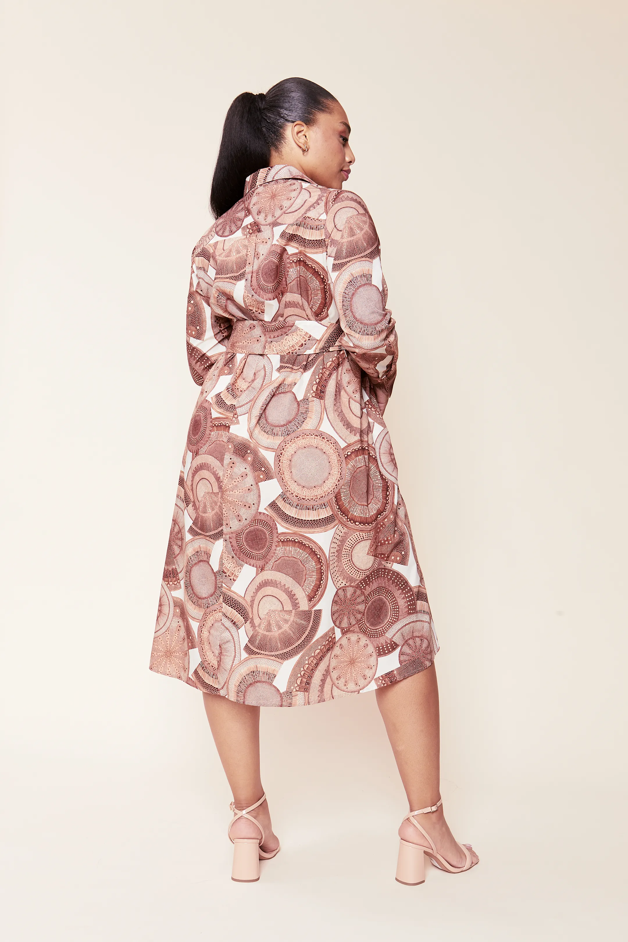 Brown Microscopic Flora Cotton Shirt Dress