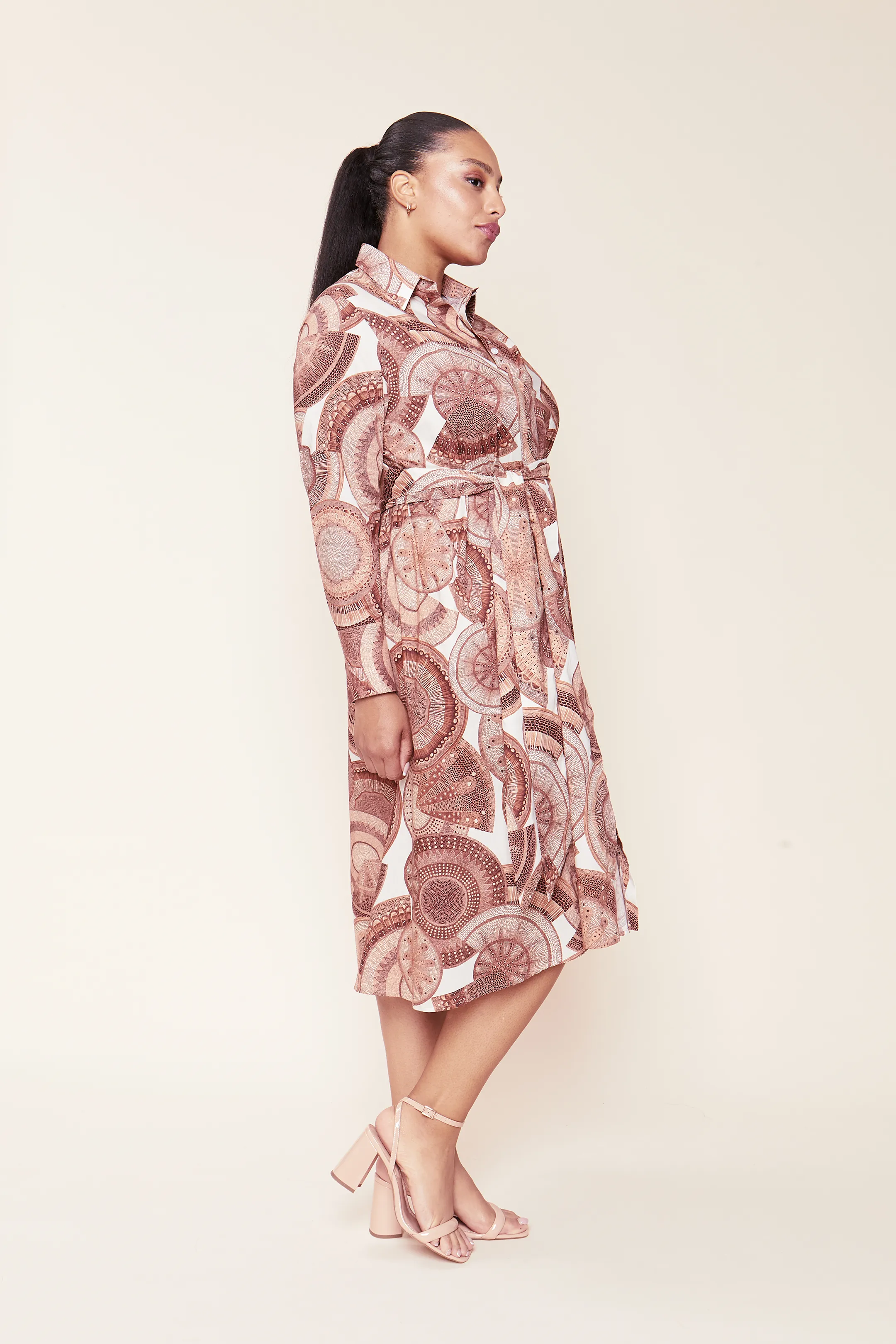 Brown Microscopic Flora Cotton Shirt Dress
