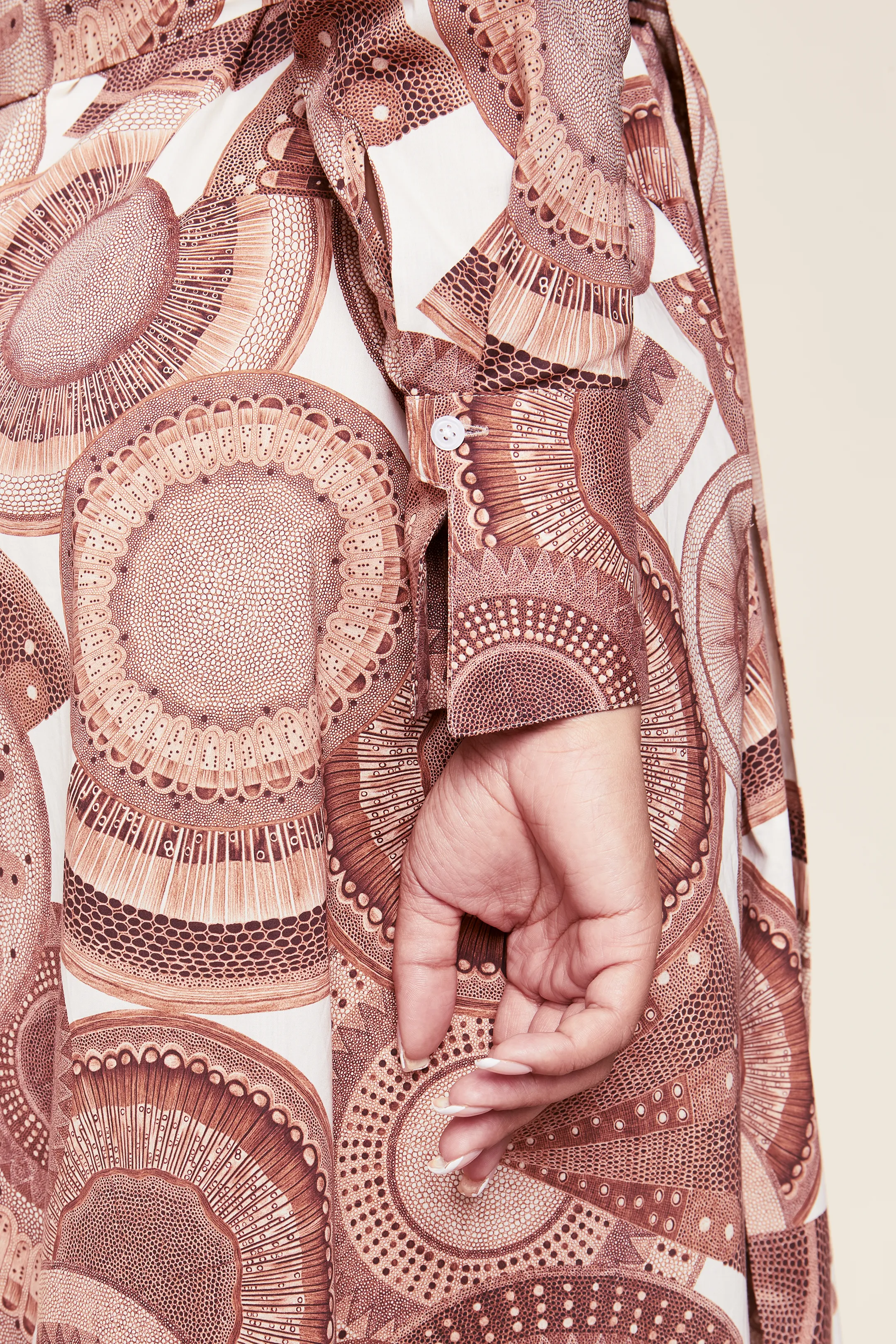 Brown Microscopic Flora Cotton Shirt Dress