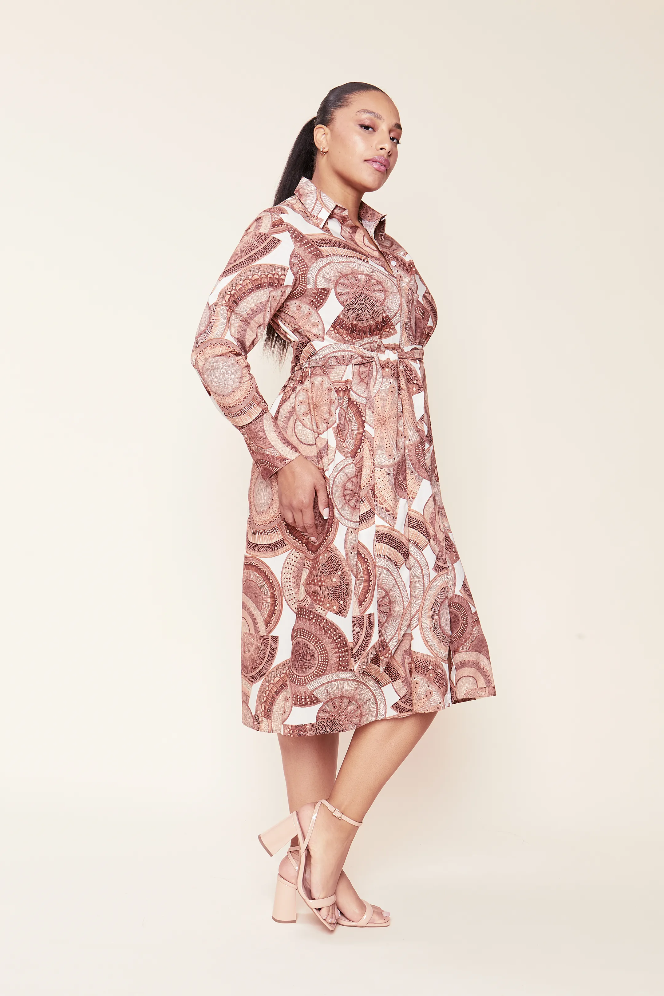 Brown Microscopic Flora Cotton Shirt Dress