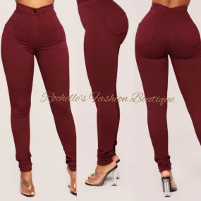 Burgundy High Rise Basic Skinny Jeans