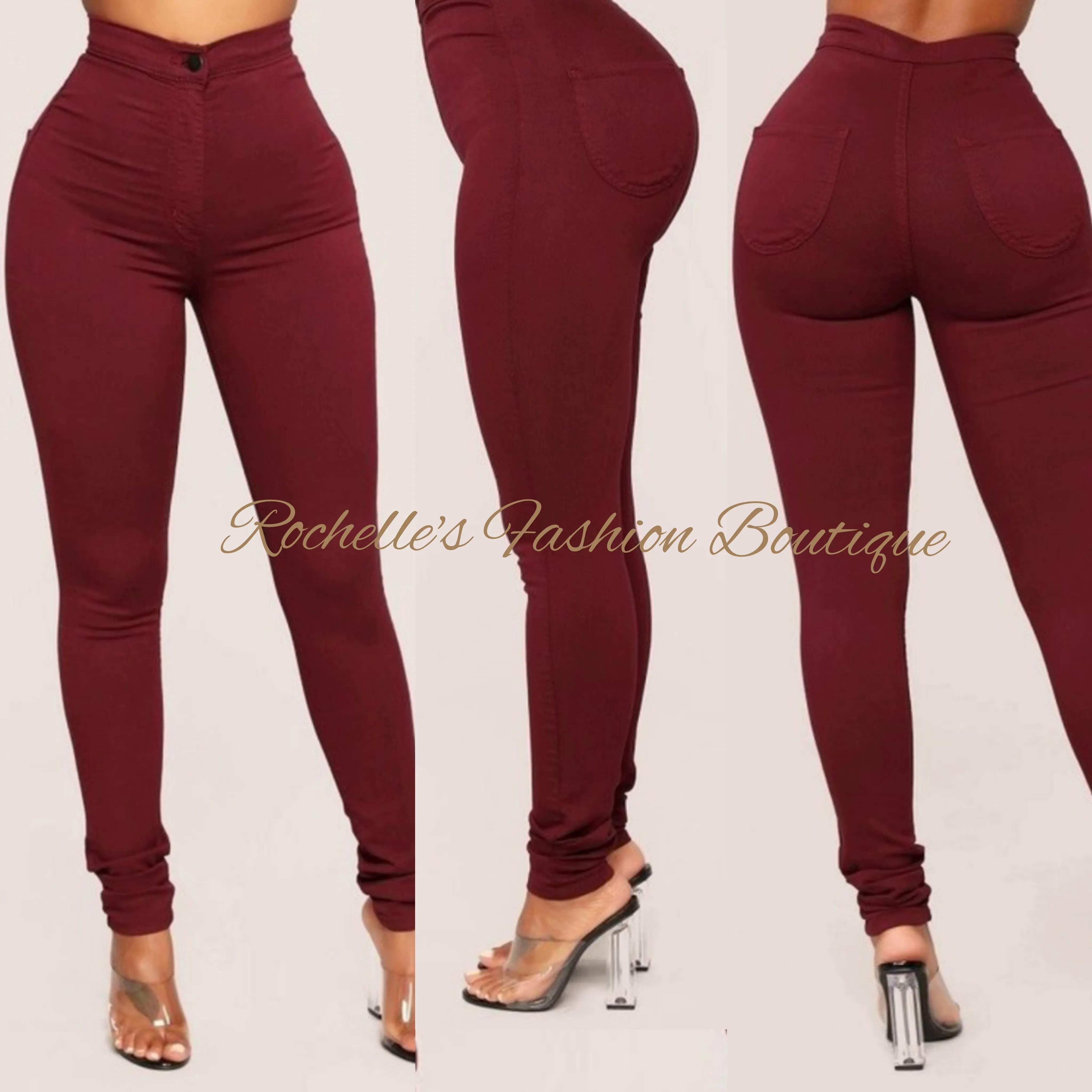 Burgundy High Rise Basic Skinny Jeans