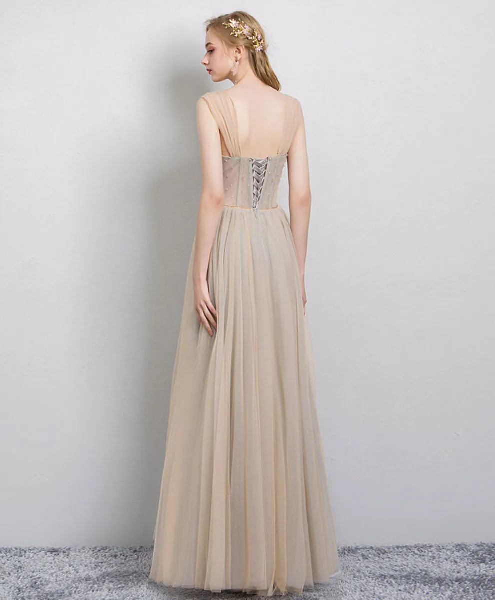 Champagne Tulle Long Prom Dress, Champagne Tulle Evening Dress