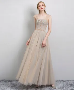 Champagne Tulle Long Prom Dress, Champagne Tulle Evening Dress