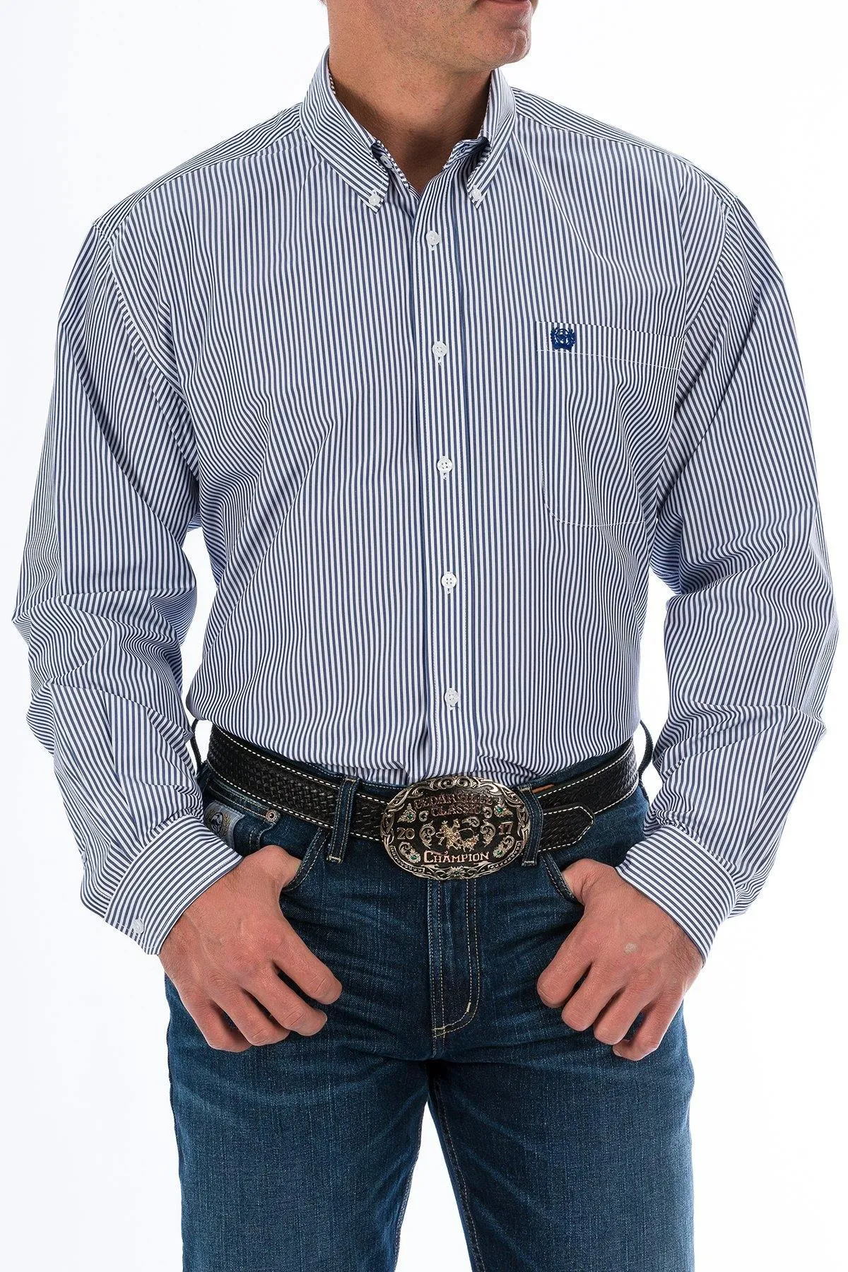 CINCH ROYAL BLUE STRIPE BUTTON-DOWN SHIRT