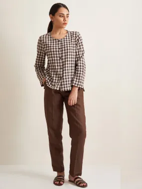Collarless checkered shirt