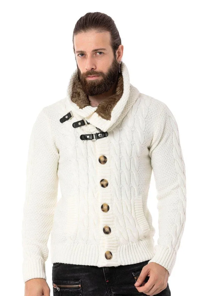 CP265 Fur Collar Men's Cardigan