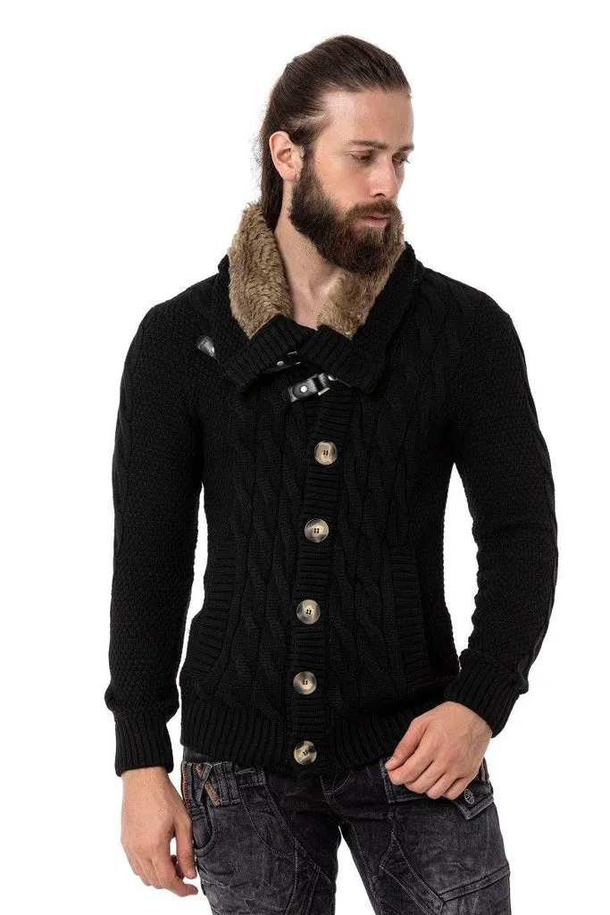 CP265 Fur Collar Men's Cardigan
