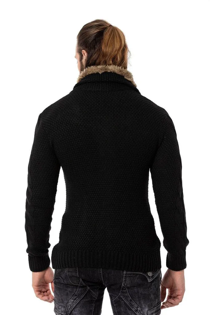 CP265 Fur Collar Men's Cardigan