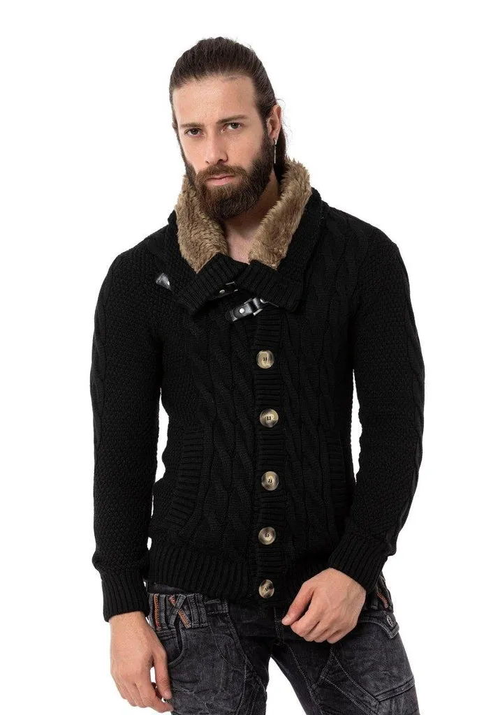 CP265 Fur Collar Men's Cardigan