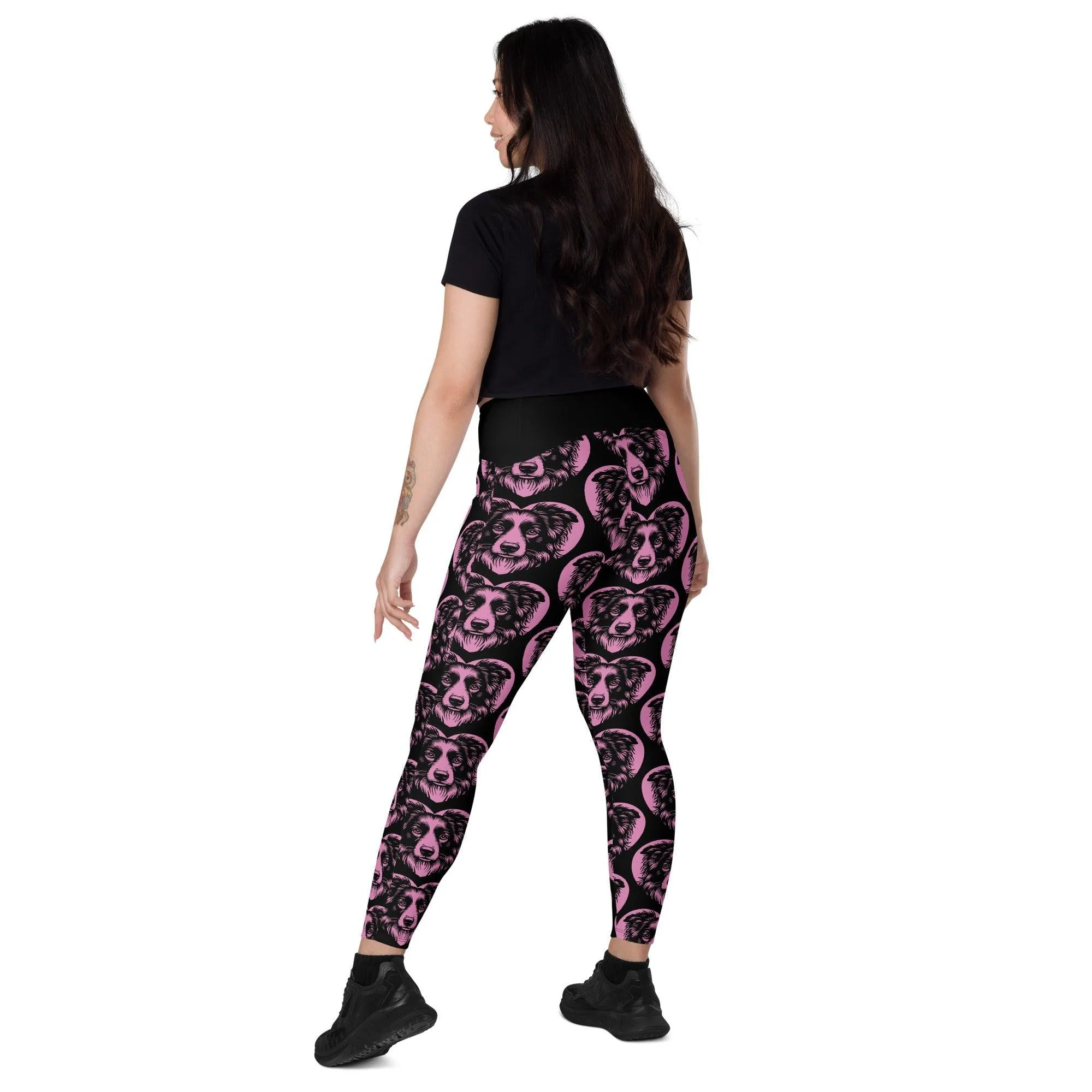 DOG BREED LEGGINGS with pockets - BORDER COLLIE - HERTTAHOUND - pink
