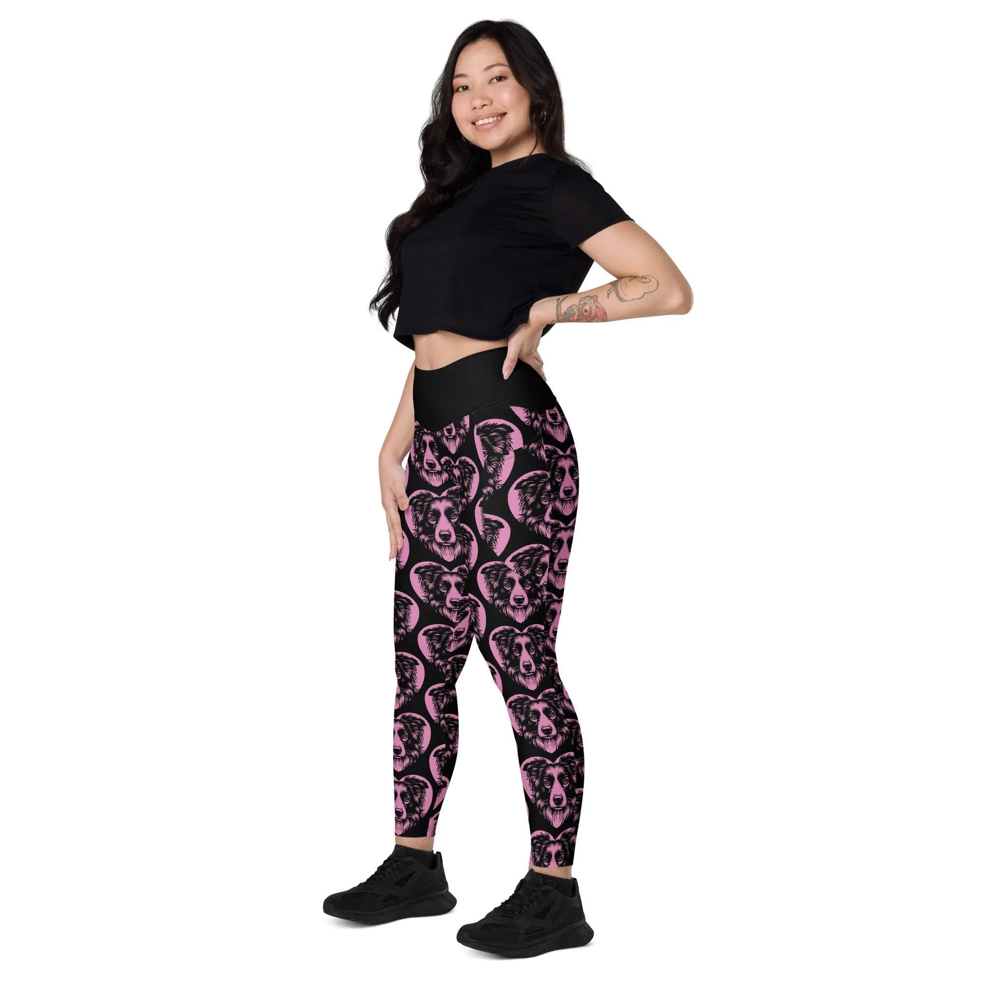 DOG BREED LEGGINGS with pockets - BORDER COLLIE - HERTTAHOUND - pink